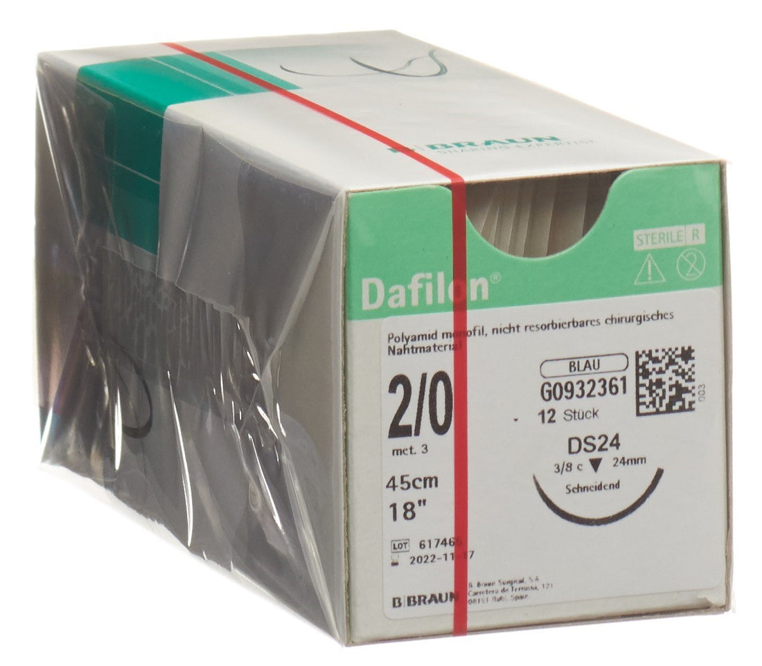DAFILON Fil de suture chirurgical 45cm bleu DS 24 | Lot de 12 pièces