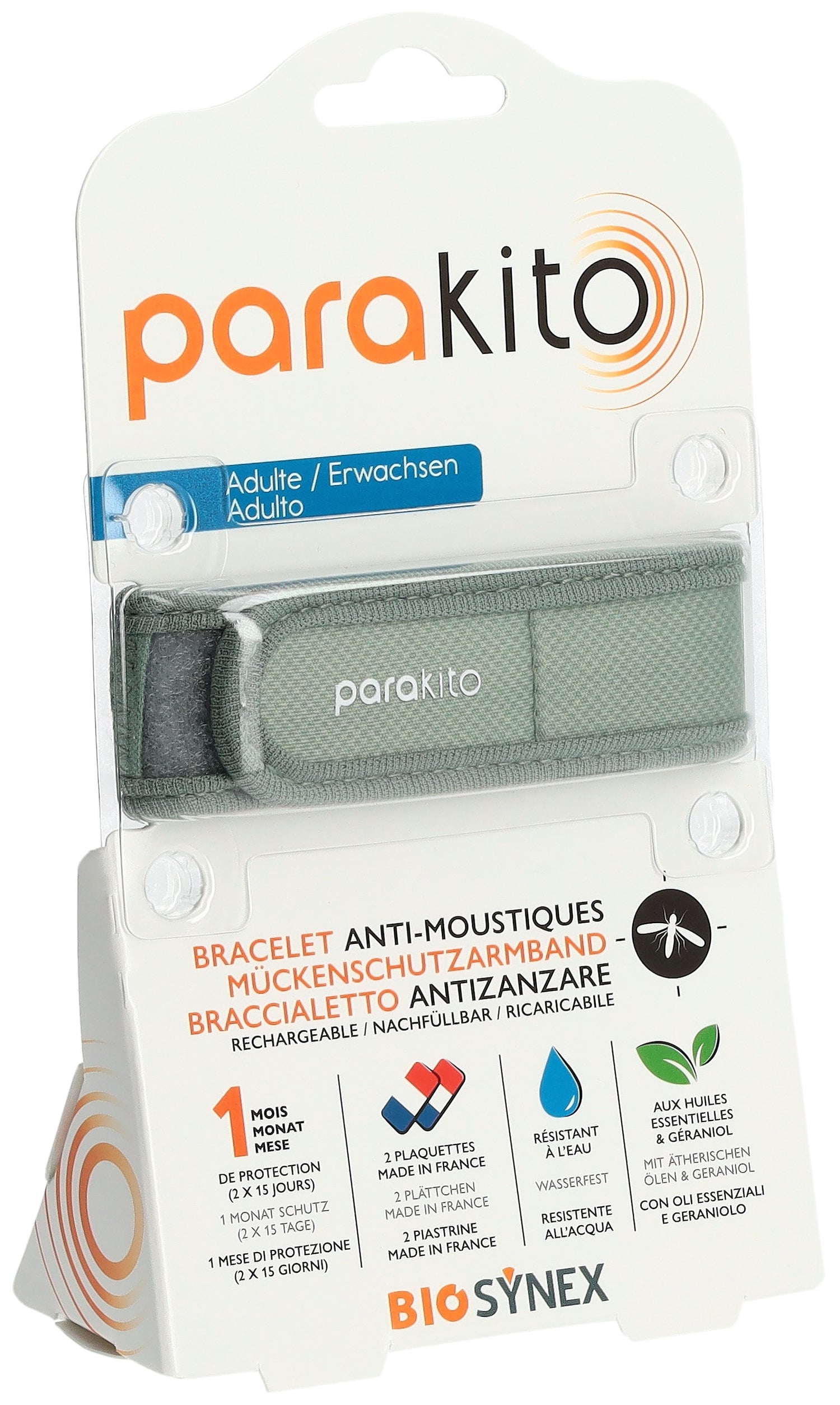PARAKITO Bracelet Anti-Moustiques Adulte Kaki Efficace | 1 Bracelet