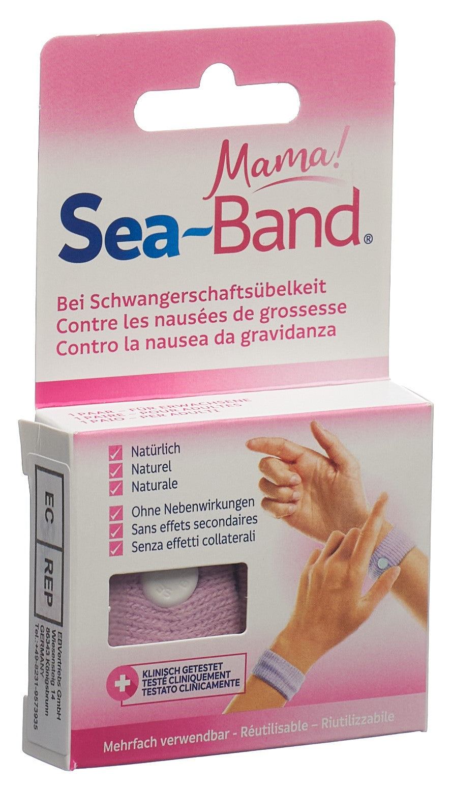SEA-BAND Mama Bracelets Acupression Anti-Nausées Rose 1 Paire