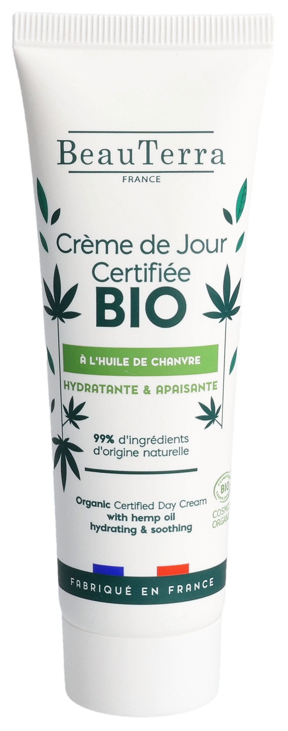 BEAUTERRA Crème Jour Chanvre &amp; Aloe Vera Bio 50 ml Hydratation Intense