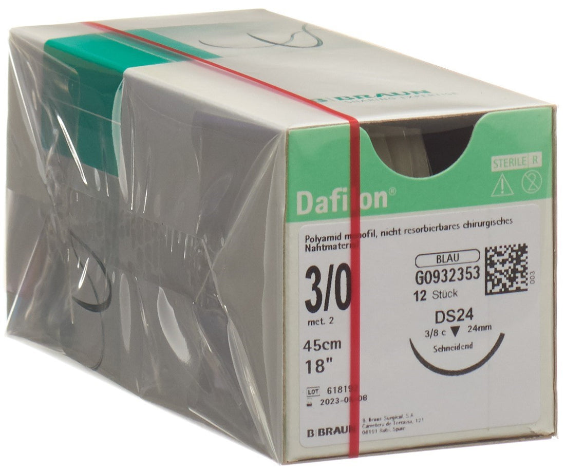 DAFILON Fil Chirurgical 45cm Bleu DS 3-0 | Boîte 12 Pces