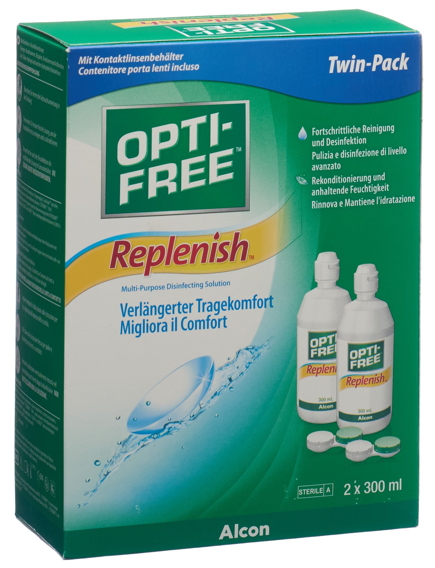 Opti-Free Replenish Solution Décontaminante 2 x 300 ml Confort &amp; Fraîcheur