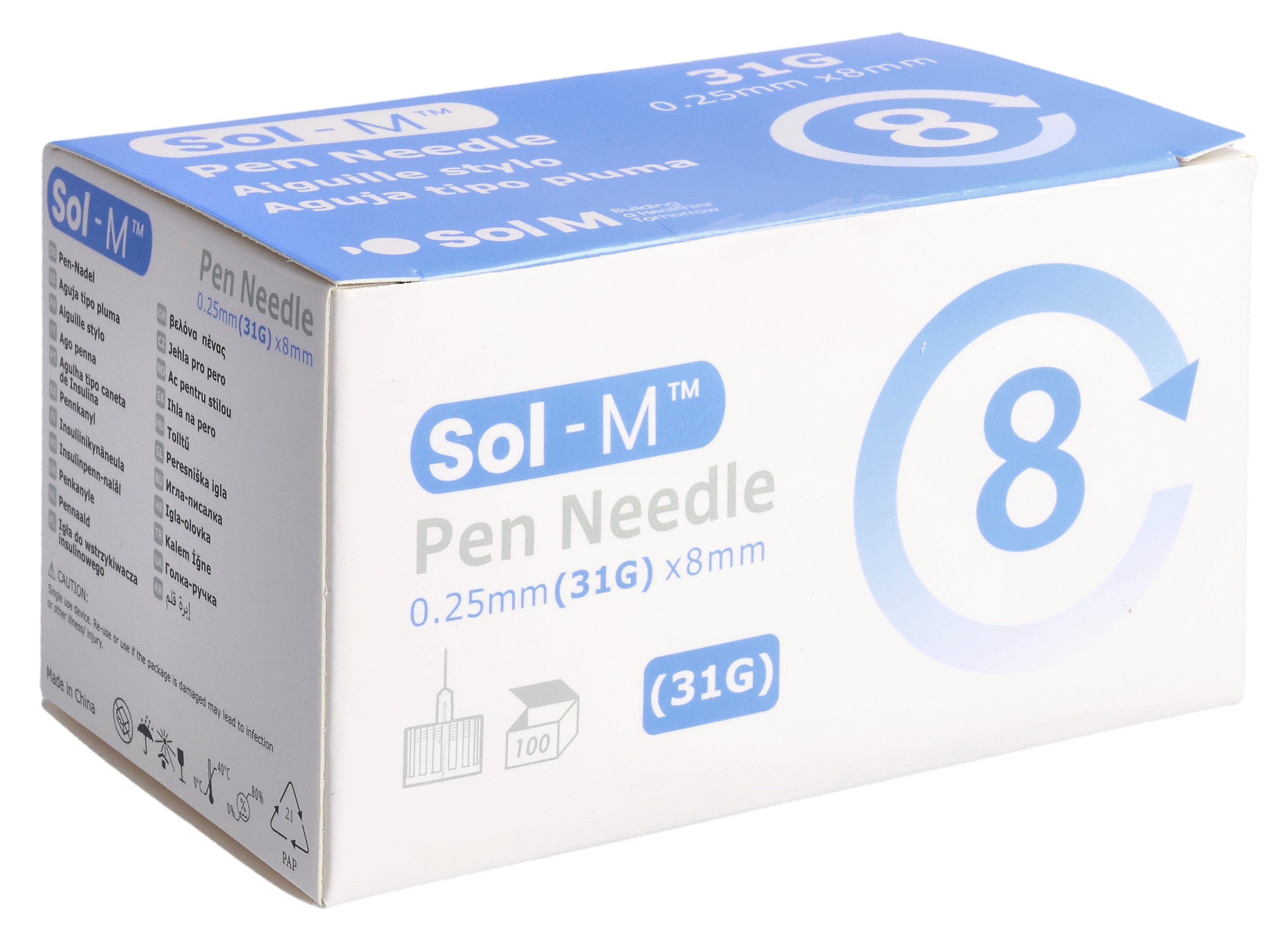 SOL-M Aiguilles pour Stylo Injecteur 31G 0.25mm x 8mm 100 Pièces Confort