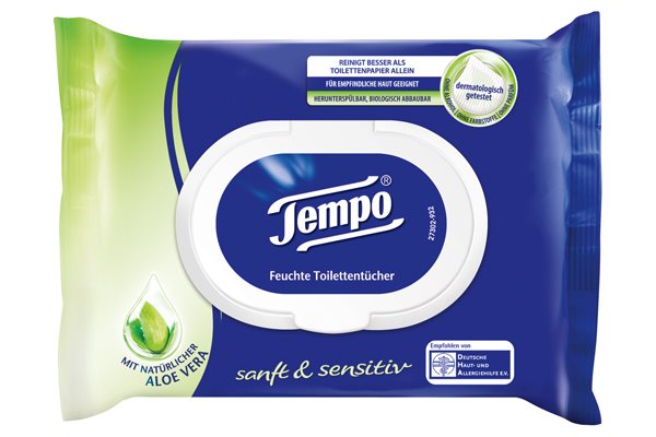 TEMPO Lingettes Nettoyantes Sanft&amp;Sensitiv 42 Pièces | Douceur &amp; Soin
