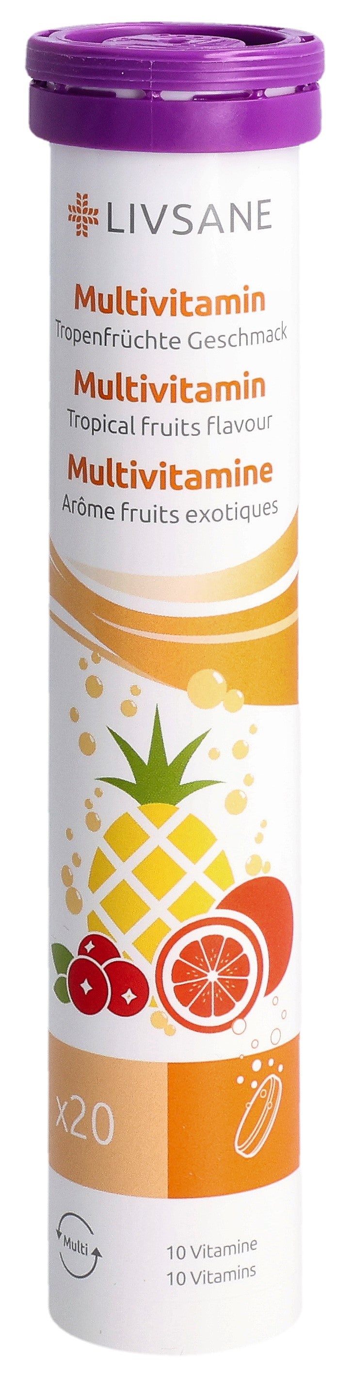 LIVSANE Multivitamines Fruits Exotiques Énergie &amp; Vitalité 20 comprimés