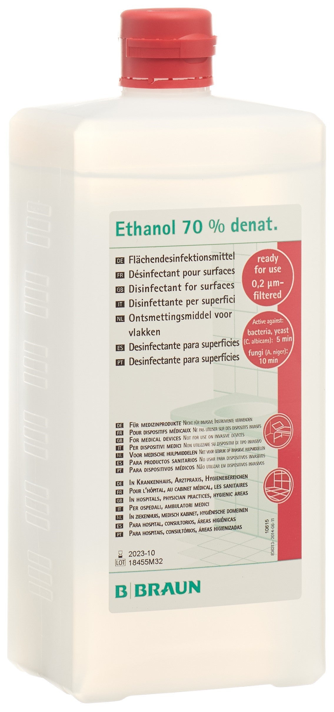 Braun Alcool 70% Désinfectant Surfaces Flacon 1L Efficace