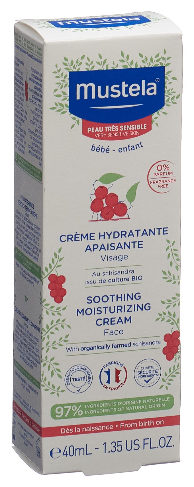 Mustela Bébé Crème Visage Apaisante Peaux Sensibles 40 ml