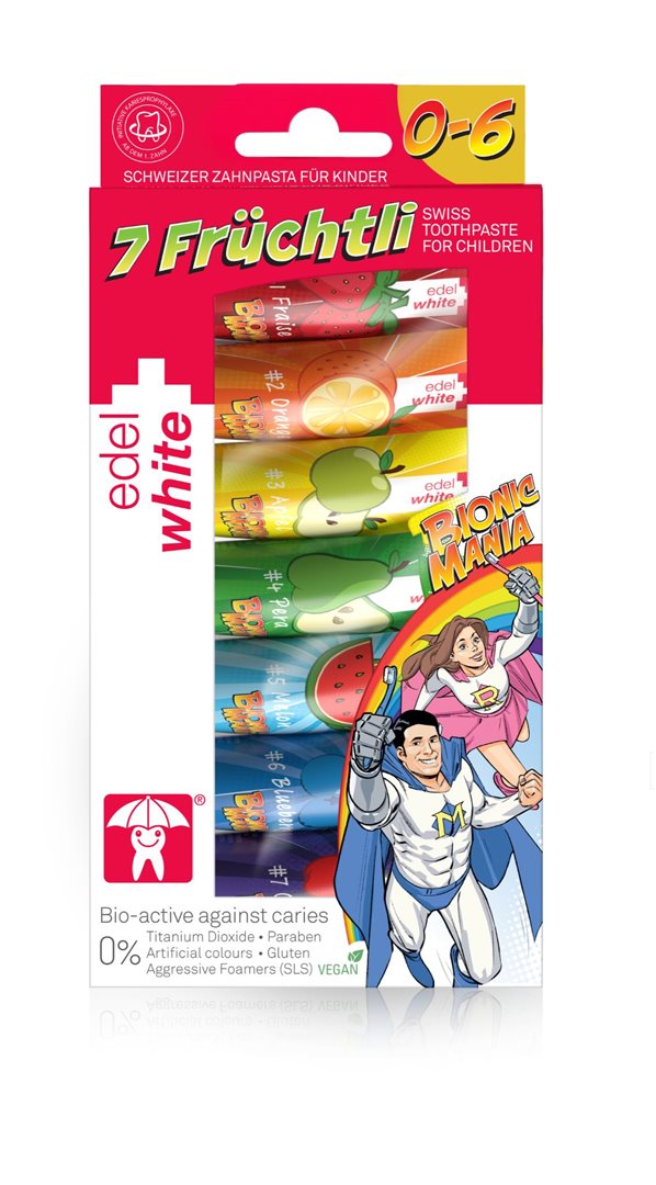 EDEL+WHITE Dentifrice Enfants 7 Fruits Protection Caries | 7 x 9.4 ml