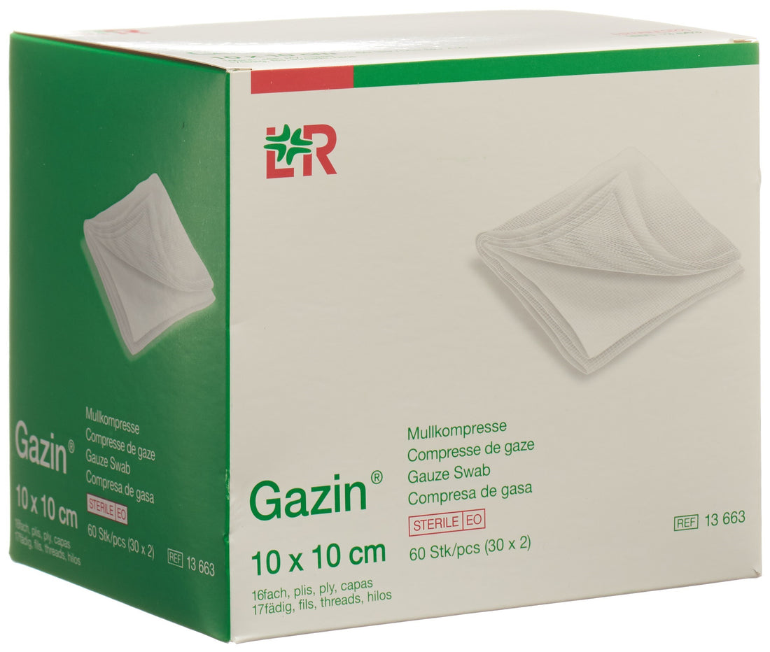 GAZIN Compresses de Gaze Stériles 10x10cm 16 Voiles | Lot de 60 Pièces