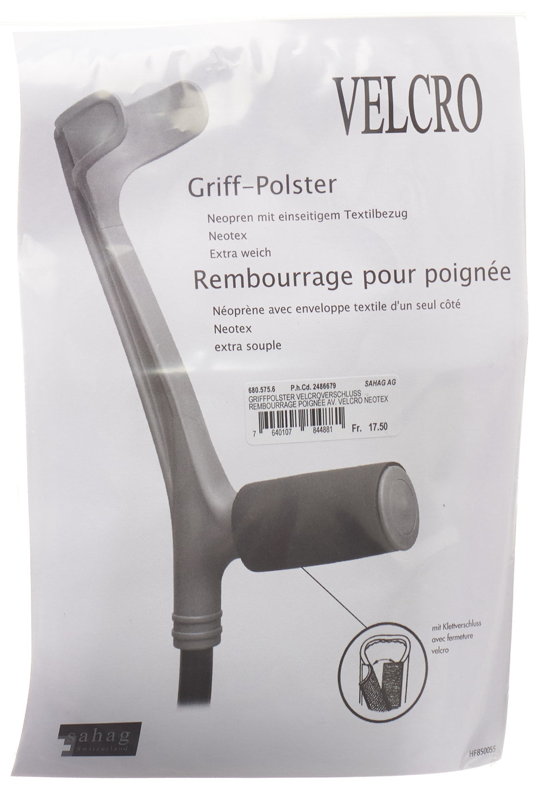 SAHAG Poignée Néotex Velcro Noir | Confort &amp; Soutien | 1 Paire