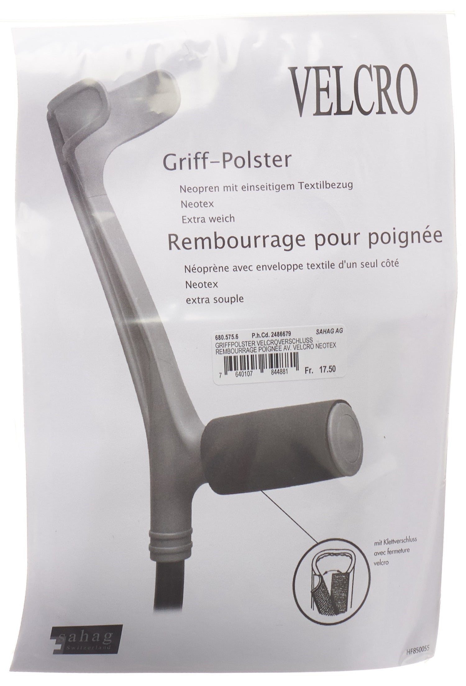 SAHAG Poignée Néotex Velcro Noir | Confort &amp; Soutien | 1 Paire