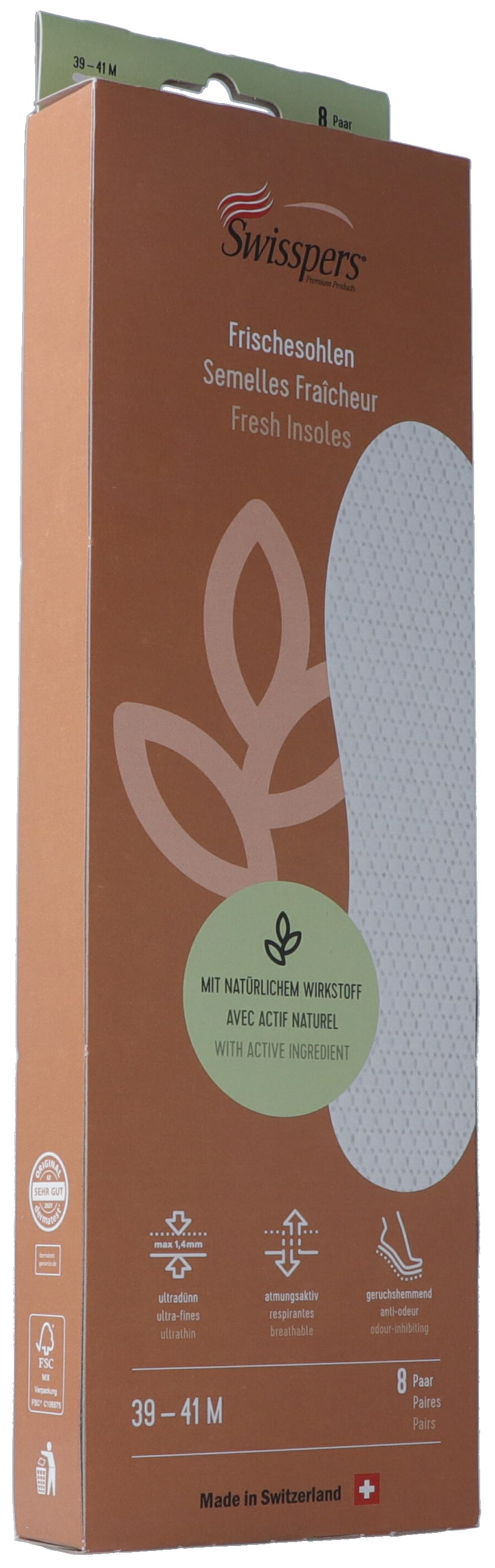 SWISSPERS Semelles Fraîcheur Homme Taille 41 | Confort &amp; Hygiène 8 Paires
