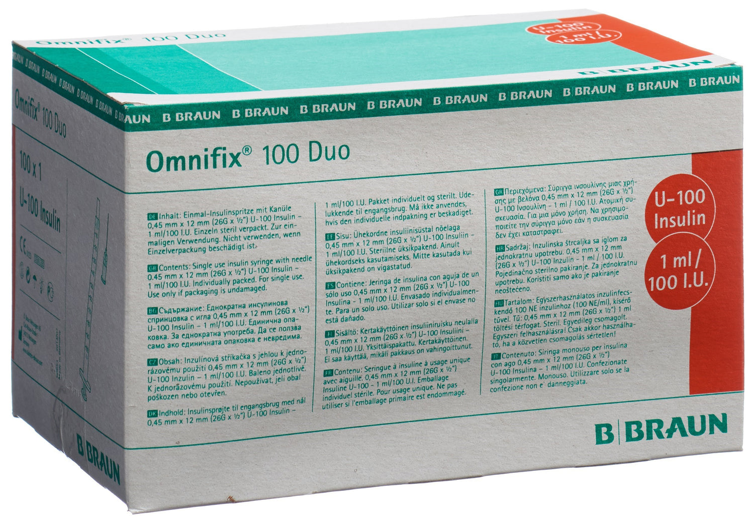 OMNIFIX Insuline 1 ml Duo avec Aiguilles G26 100 pcs | Seringues Précises