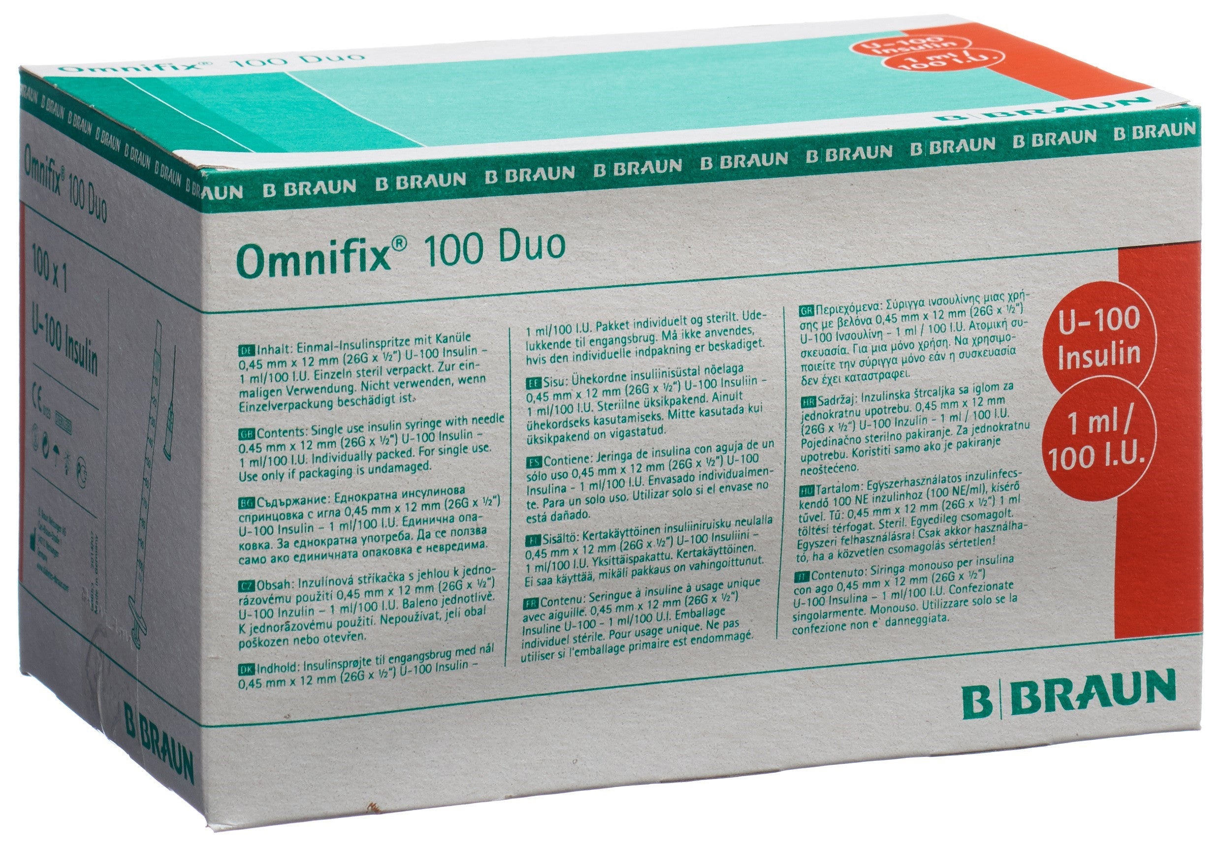 OMNIFIX Insuline 1 ml Duo avec Aiguilles G26 100 pcs | Seringues Précises