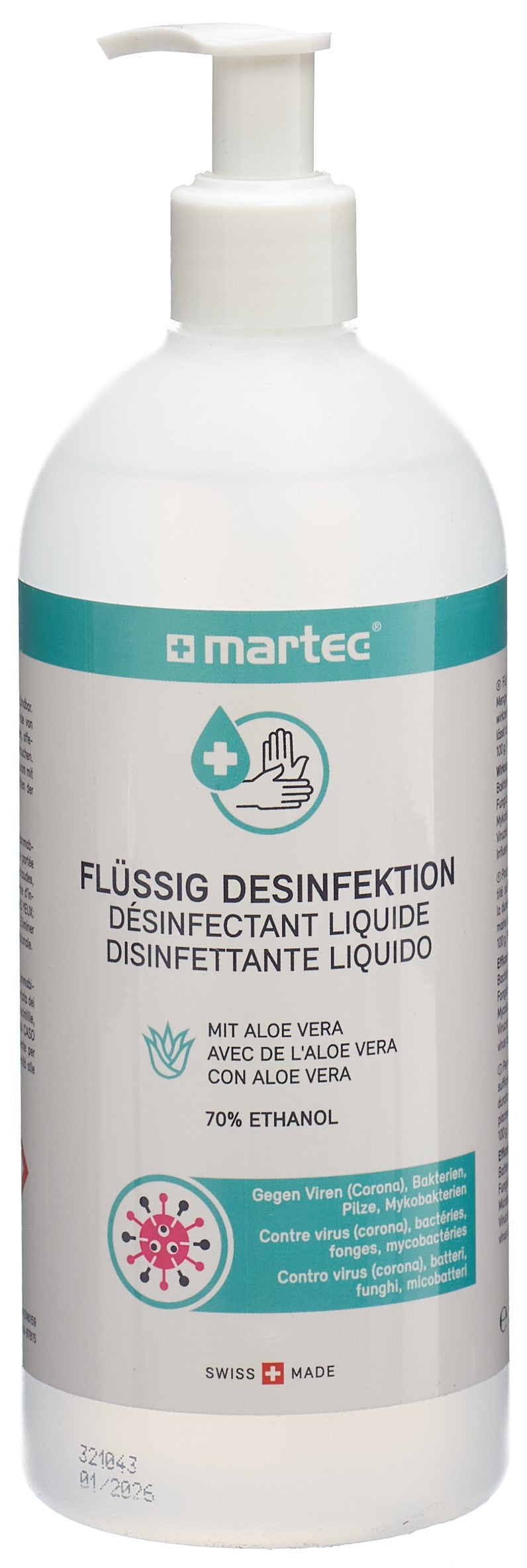 MARTEC Désinfectant Mains Aloe Vera 500 ml | Nettoyage Doux