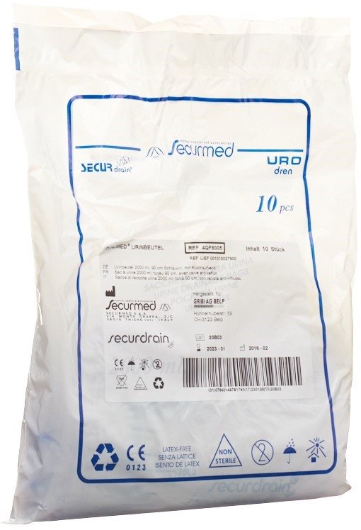 QUALIMED Sac à Urine 2 Litres 90cm Anti-Reflux | Lot 10 Pièces