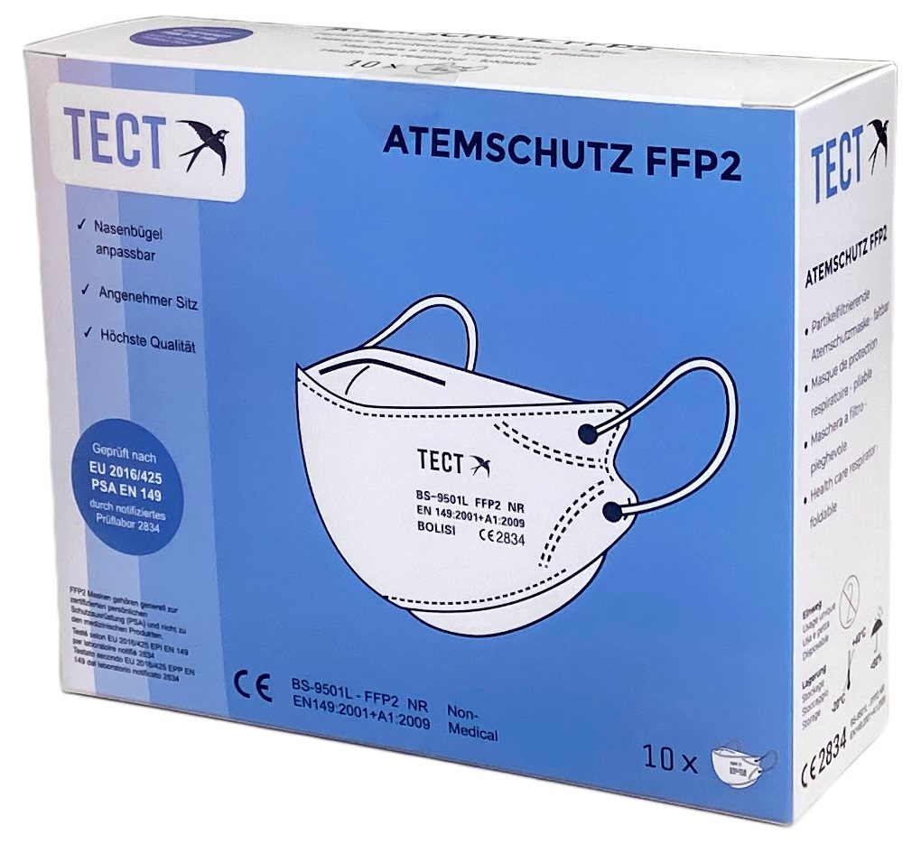 TECT Masque FFP2 Confortable Pliable S Lot 10 Pièces | Protection Respiratoire