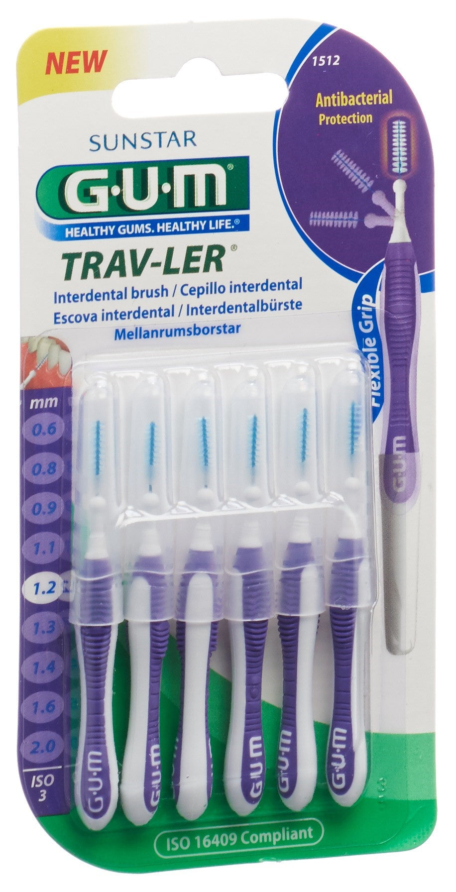 GUM Trav-Ler Brossettes Interdentaires Cylindriques Violettes 1.2mm | Lot de 6