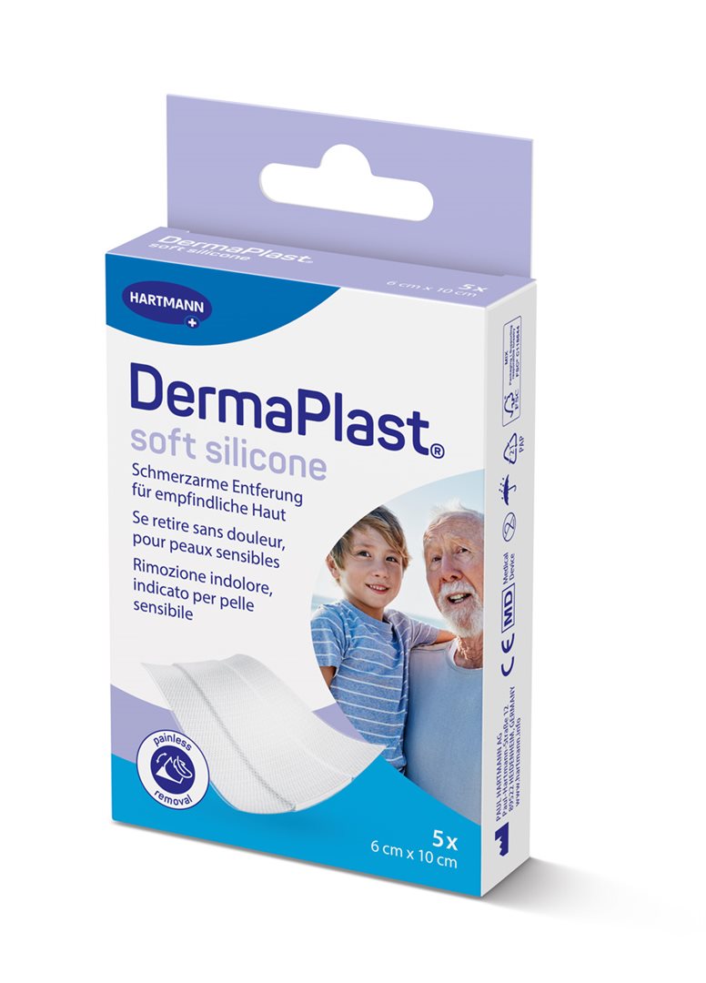 DERMAPLAST Pansement Silicone Doux 6 x 10 cm 5 pièces | Cicatrisation Rapide
