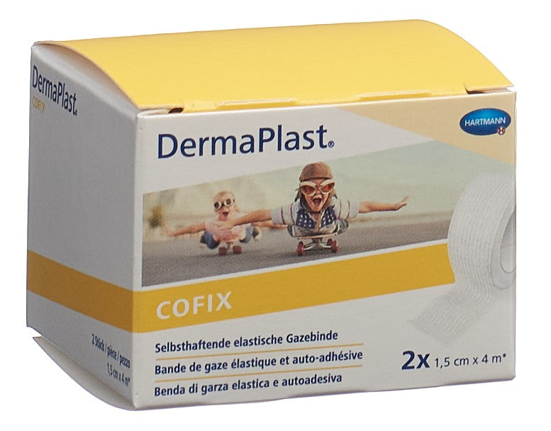 DERMAPLAST CoFix Pansement Compressif 1.5 cm x 4 m Blanc 2 Pièces