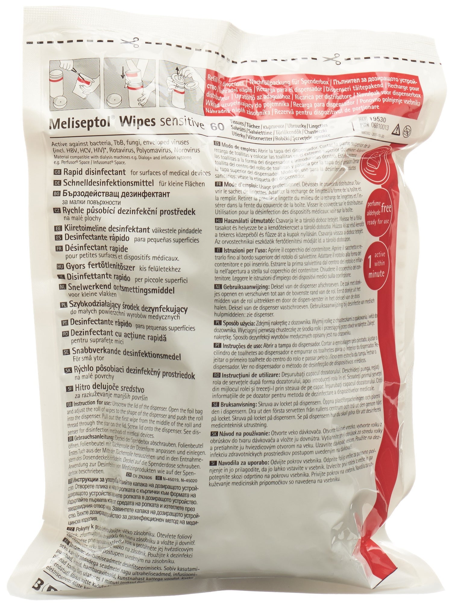 Meliseptol Lingettes Désinfectantes Peaux Sensibles Recharge 100 Lingettes