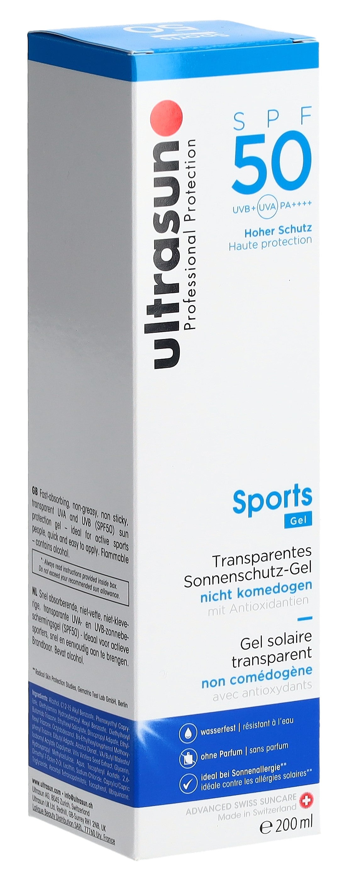 ULTRASUN Sports Gel Haute Protection SPF 50 200 ml