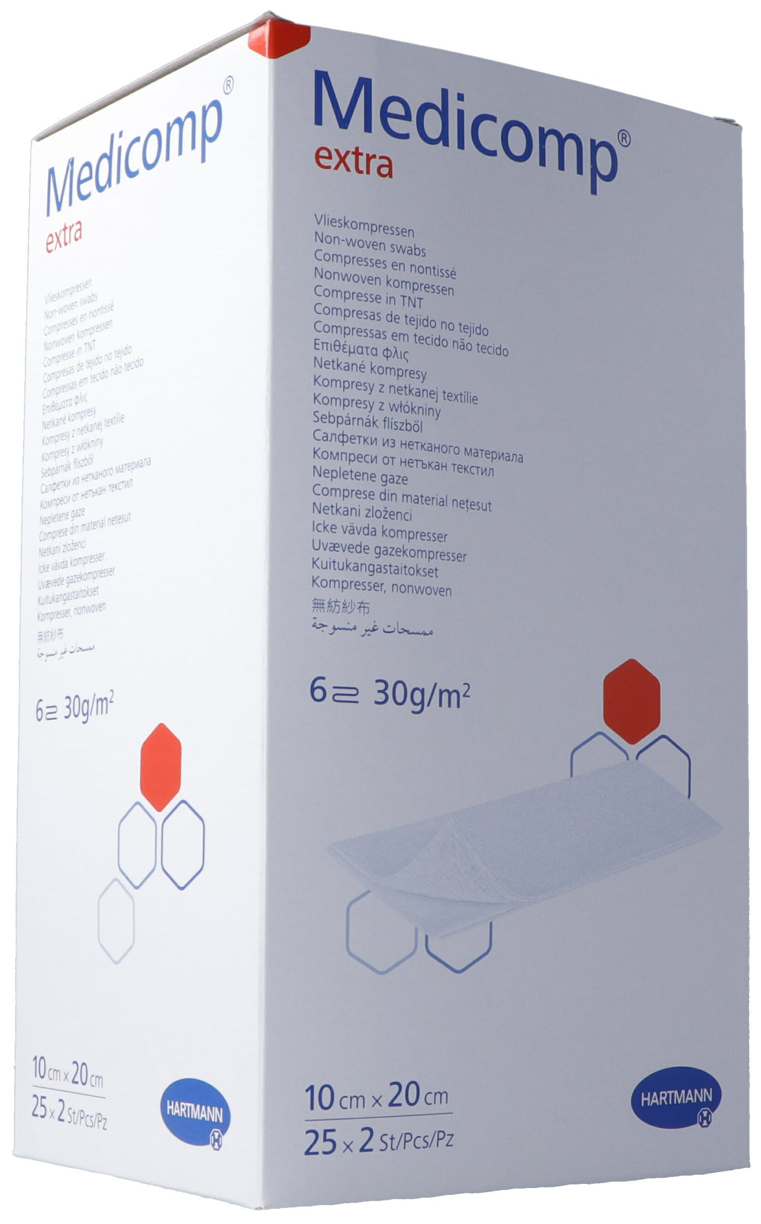 MEDICOMP Extra Compresses Coton 6 plis Soin Cicatrisant 10x20cm 50 pièces