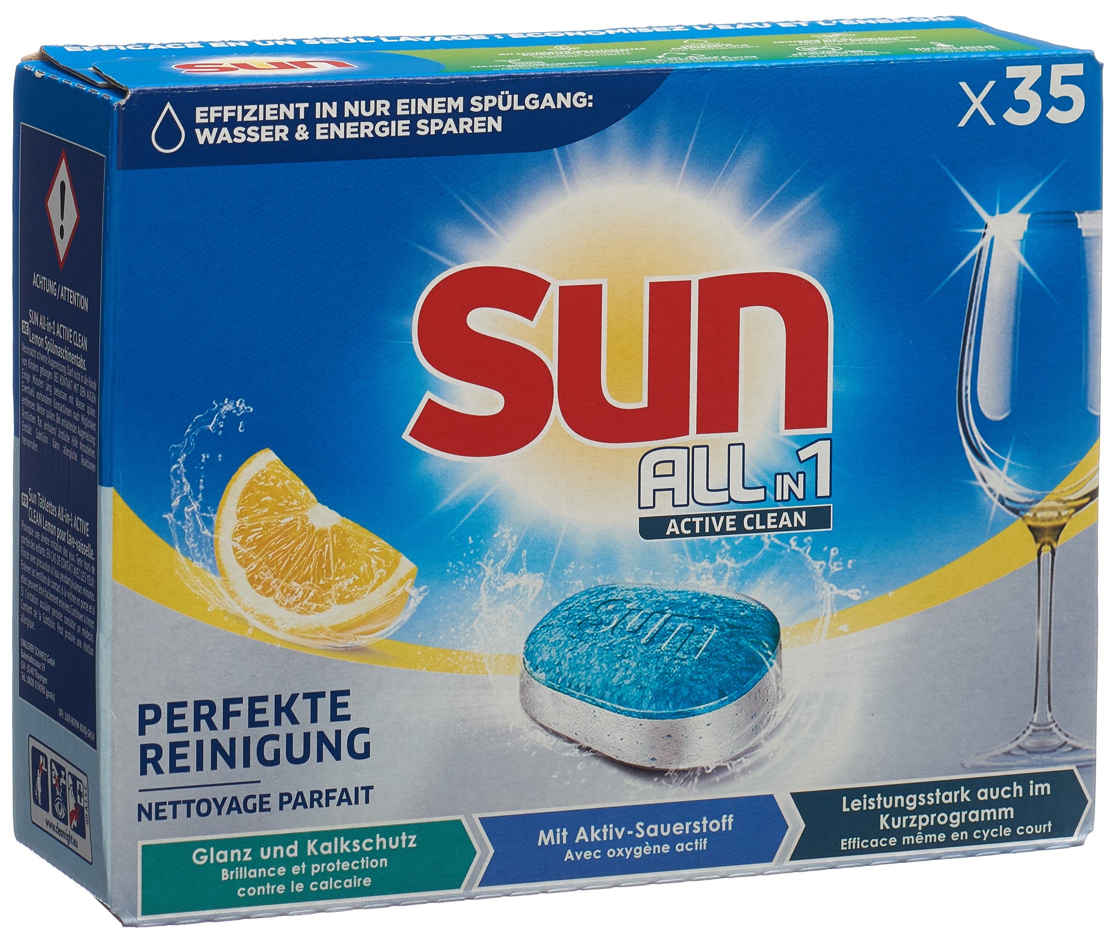 SUN All-in-1 Active Clean tablettes Citron 35 pièces | Nettoyage Efficace