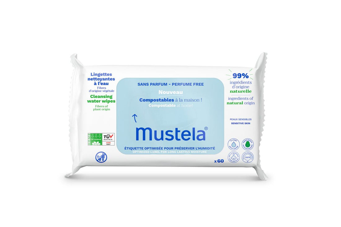 Mustela Lingettes Eau Bio Bébé Nettoyantes &amp; Apaisantes | 60 pièces