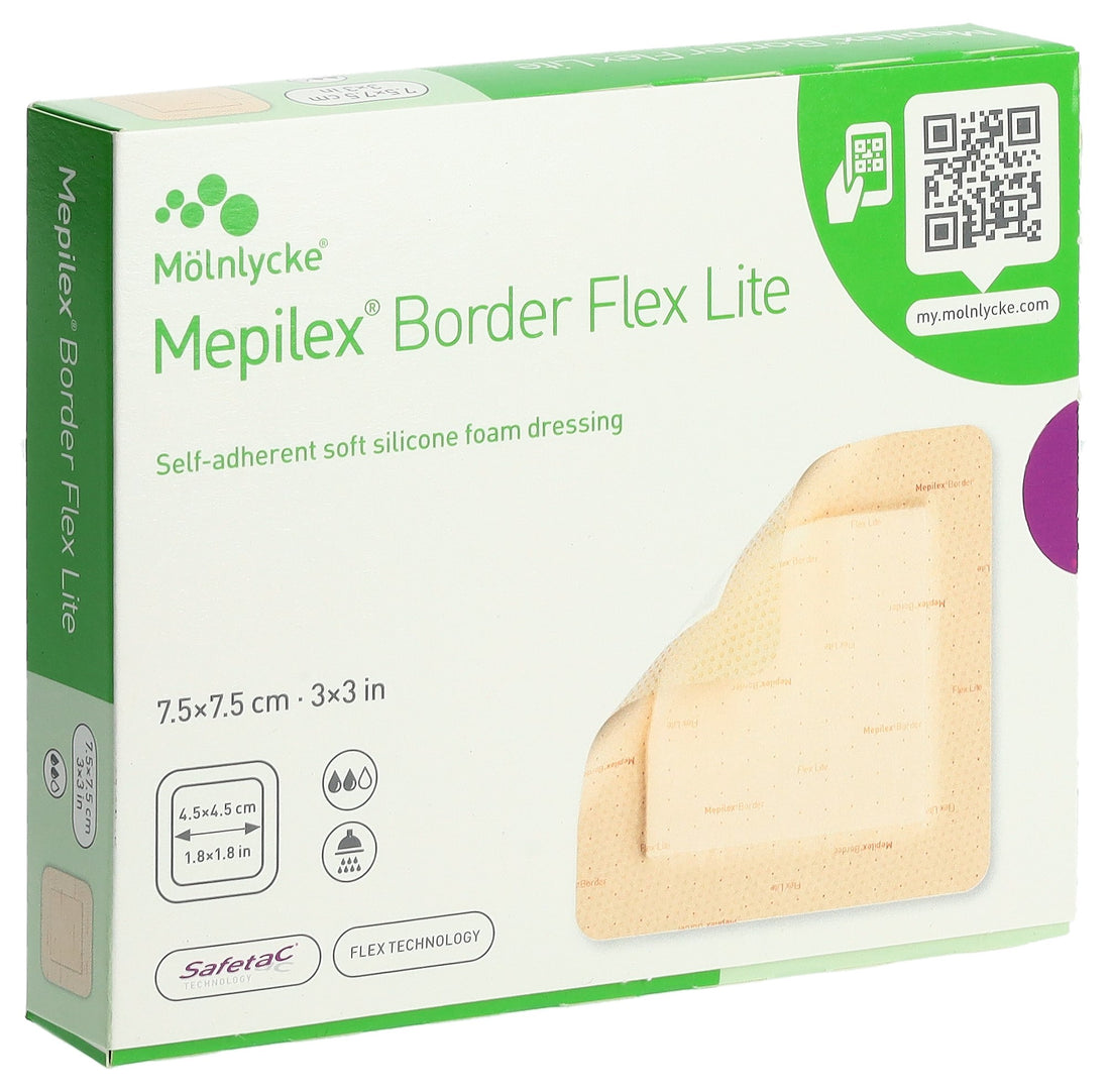 Mölnlycke MEPILEX Border Flex Lite Pansement Adhésif 7.5 x 7.5 cm 5 pièces