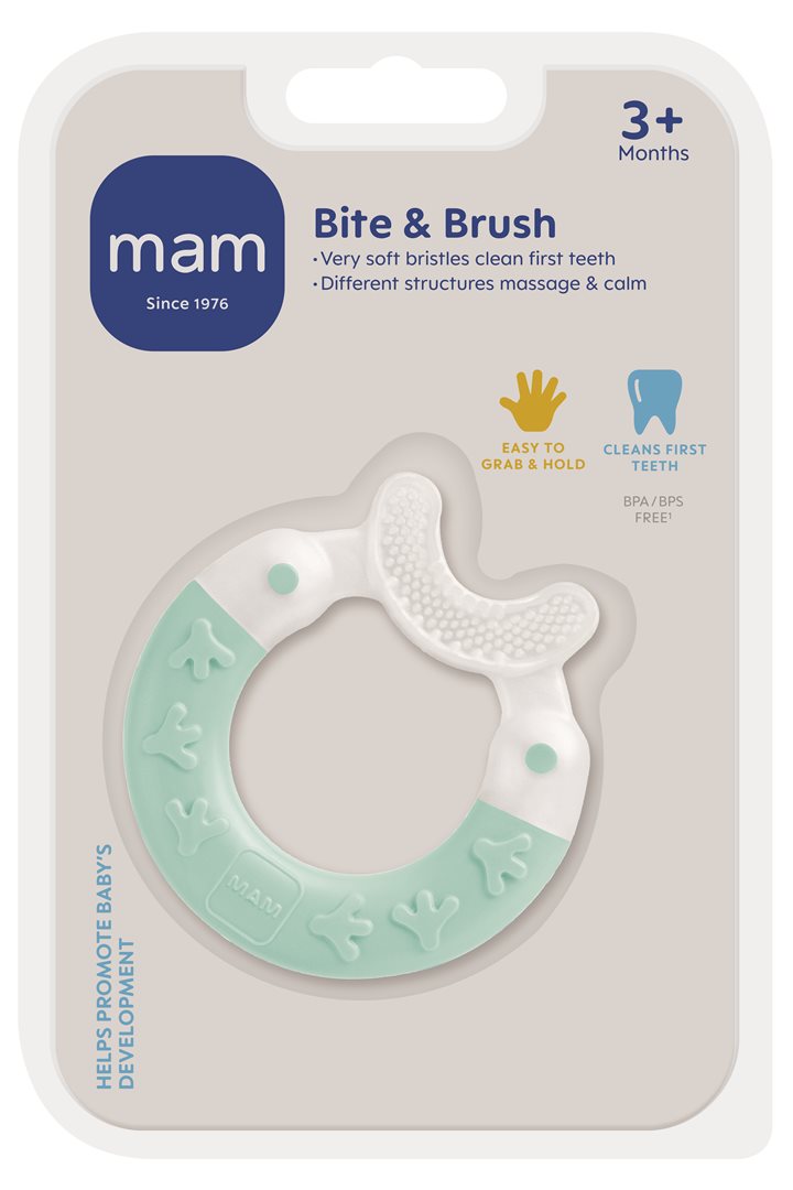 MAM Bite&amp;Brush Anneau de Dentition Bébé 3 Mois+ Soulage Poussées Dentaires
