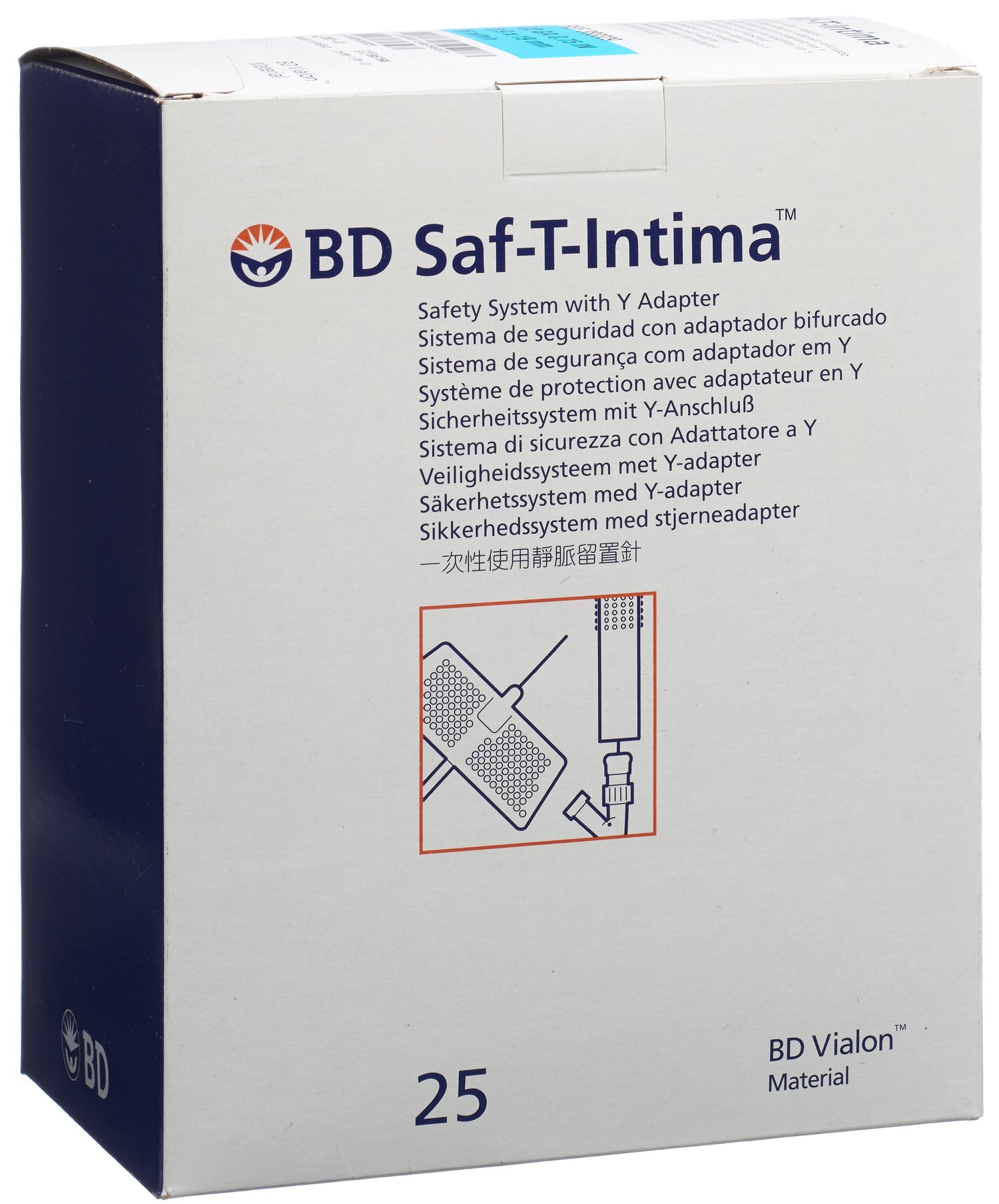 BD Saf-T-Intima Aiguille IV 22G 0.9 x 19mm avec Y Bleu 25 Pcs