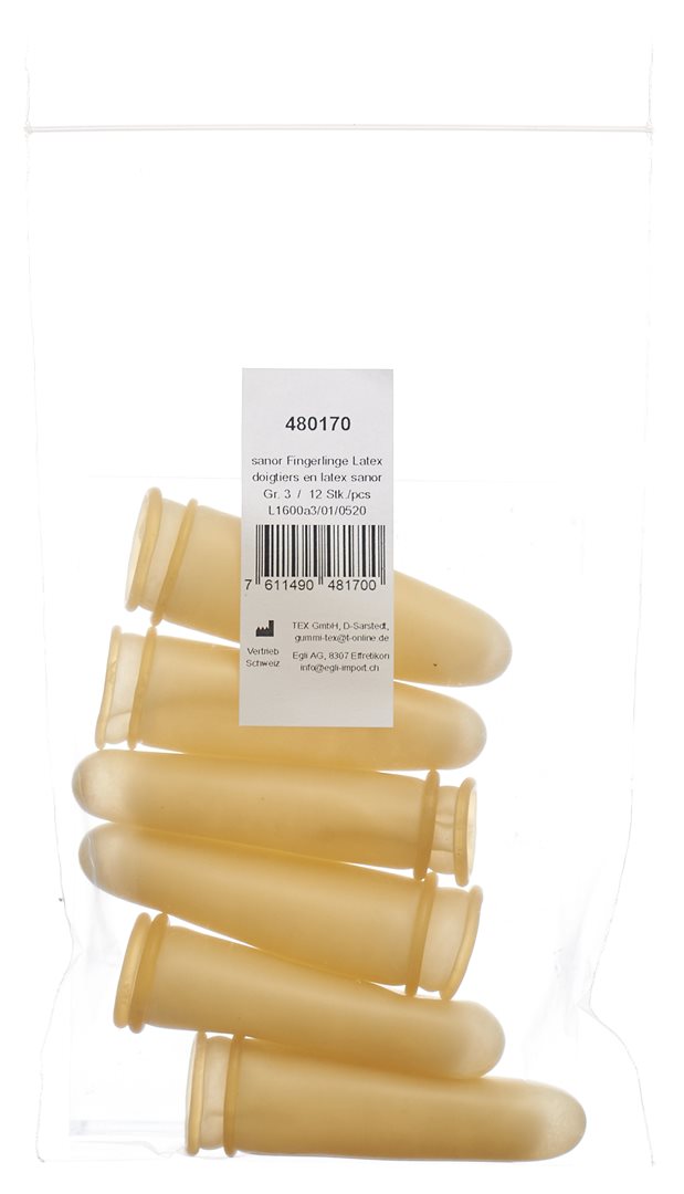 SANOR Doigtier Latex Légerement Poudré Taille 3 - Protection &amp; Confort | 12 Pièces