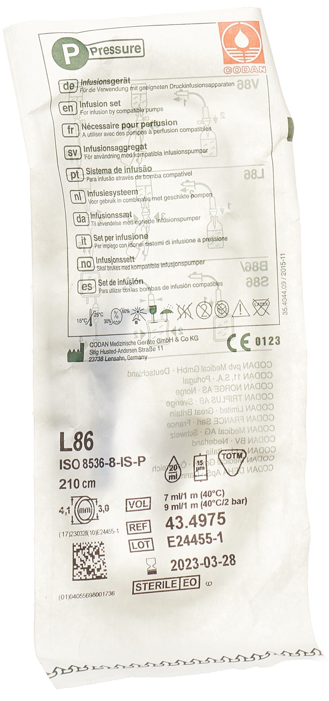 CODAN Set de Perfusion 210 cm L 86-P S Latex Confort | Dispositif Médical