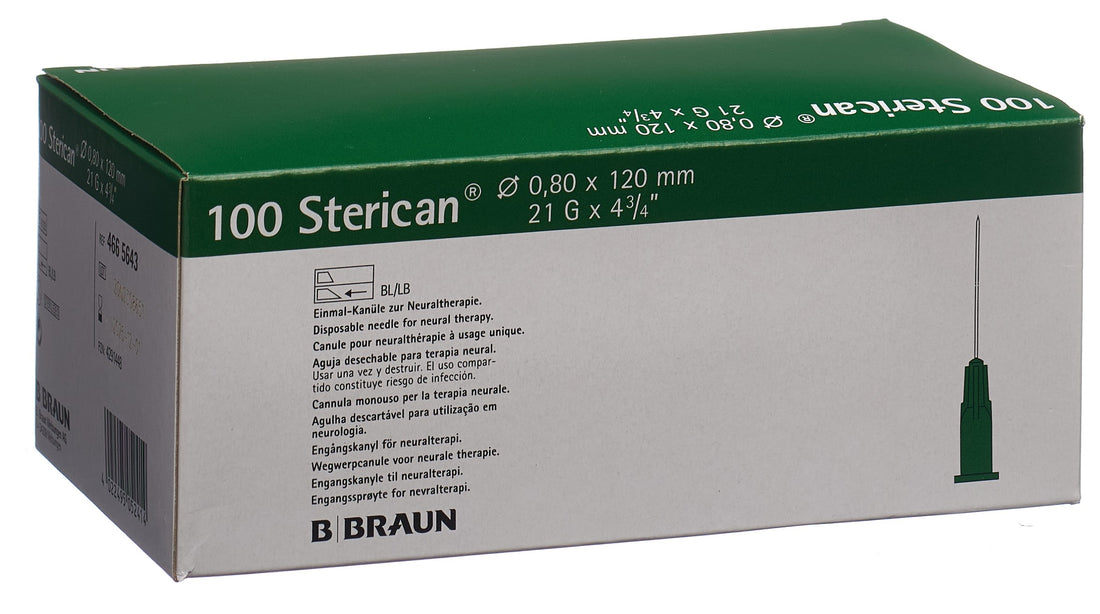 STERICAN Aiguille Verte Luer 21G 0.80x120mm - Lot de 100