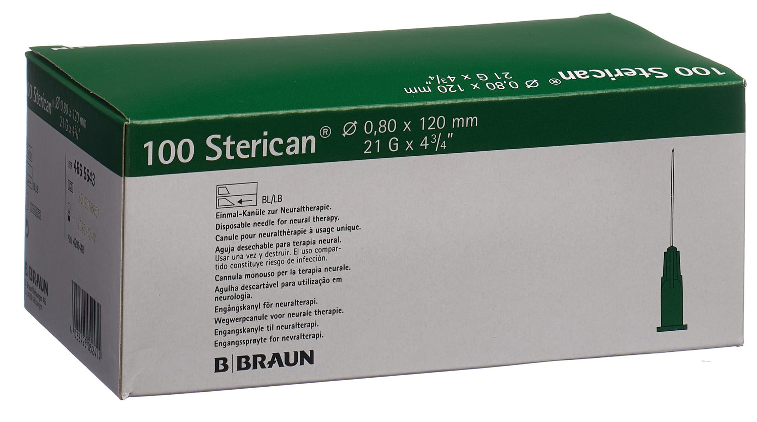 STERICAN Aiguille Verte Luer 21G 0.80x120mm - Lot de 100