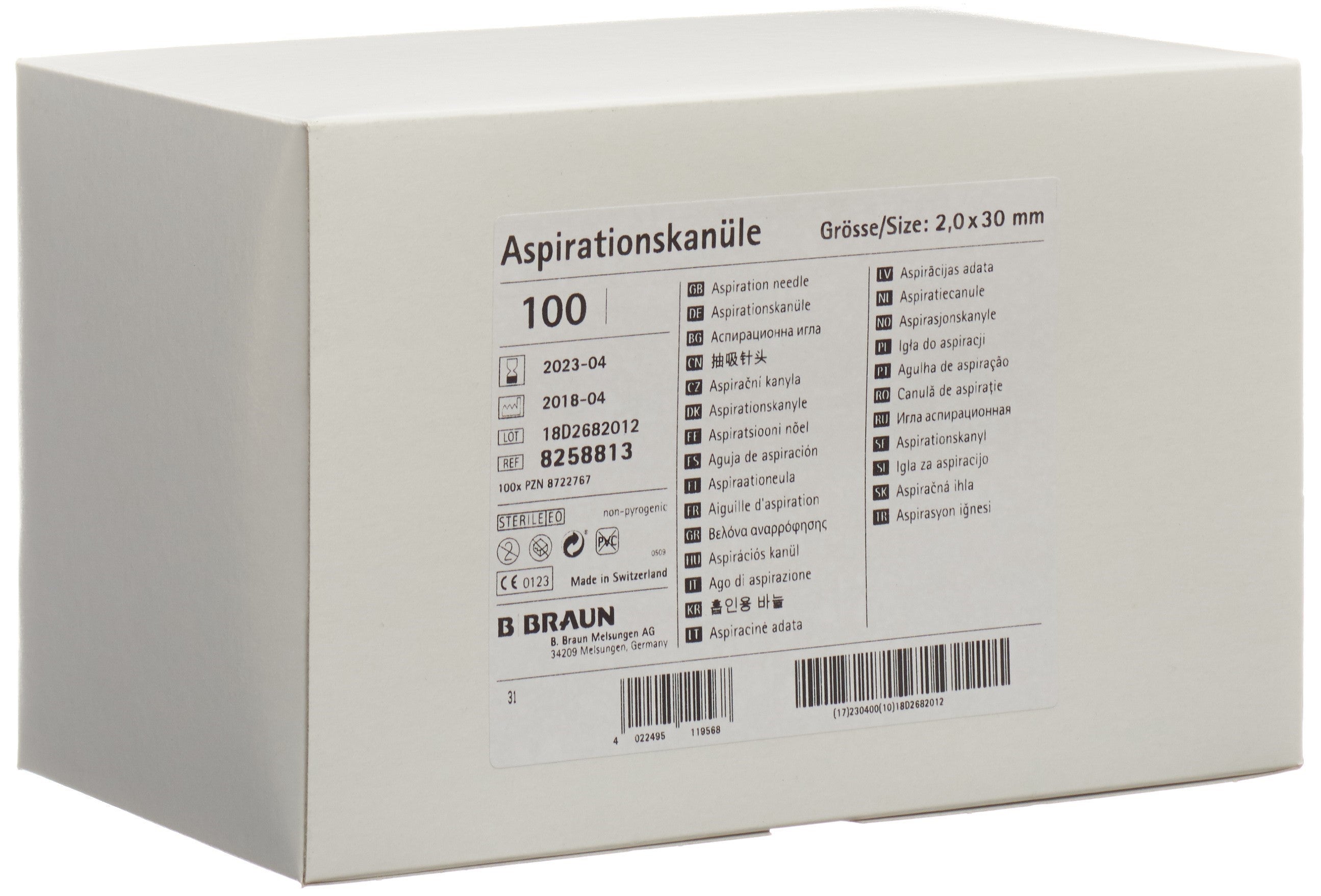 B. BRAUN canule aspiration sans filtre st 100 pce