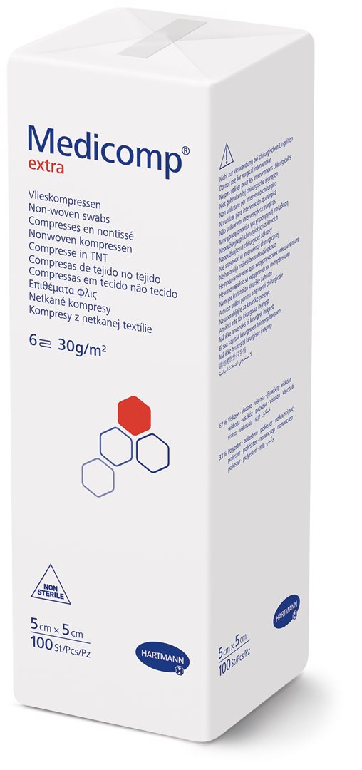 MEDICOMP Extra Compresses Coton 6 plis S30 5x5cm non stériles 100 pièces | Soin &amp; Hygiène