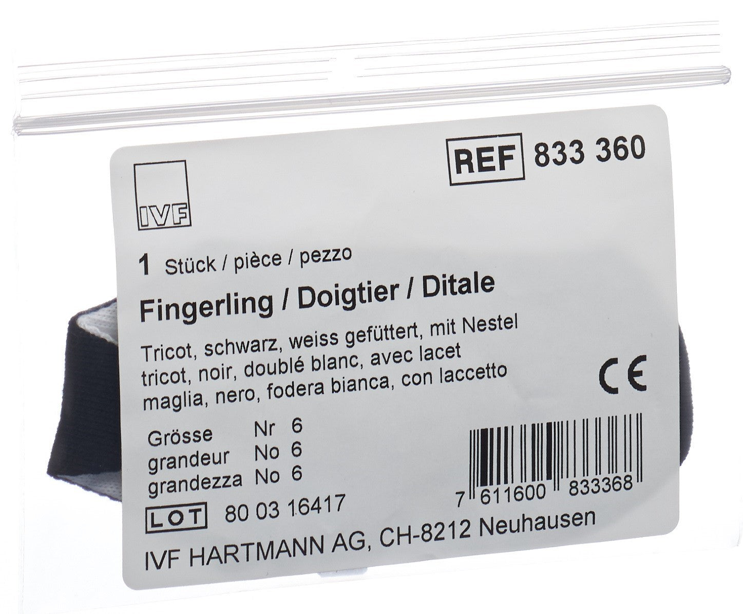 Doigtier Tricoté Gr6 Noir Confort &amp; Protection | Dispositif Médical