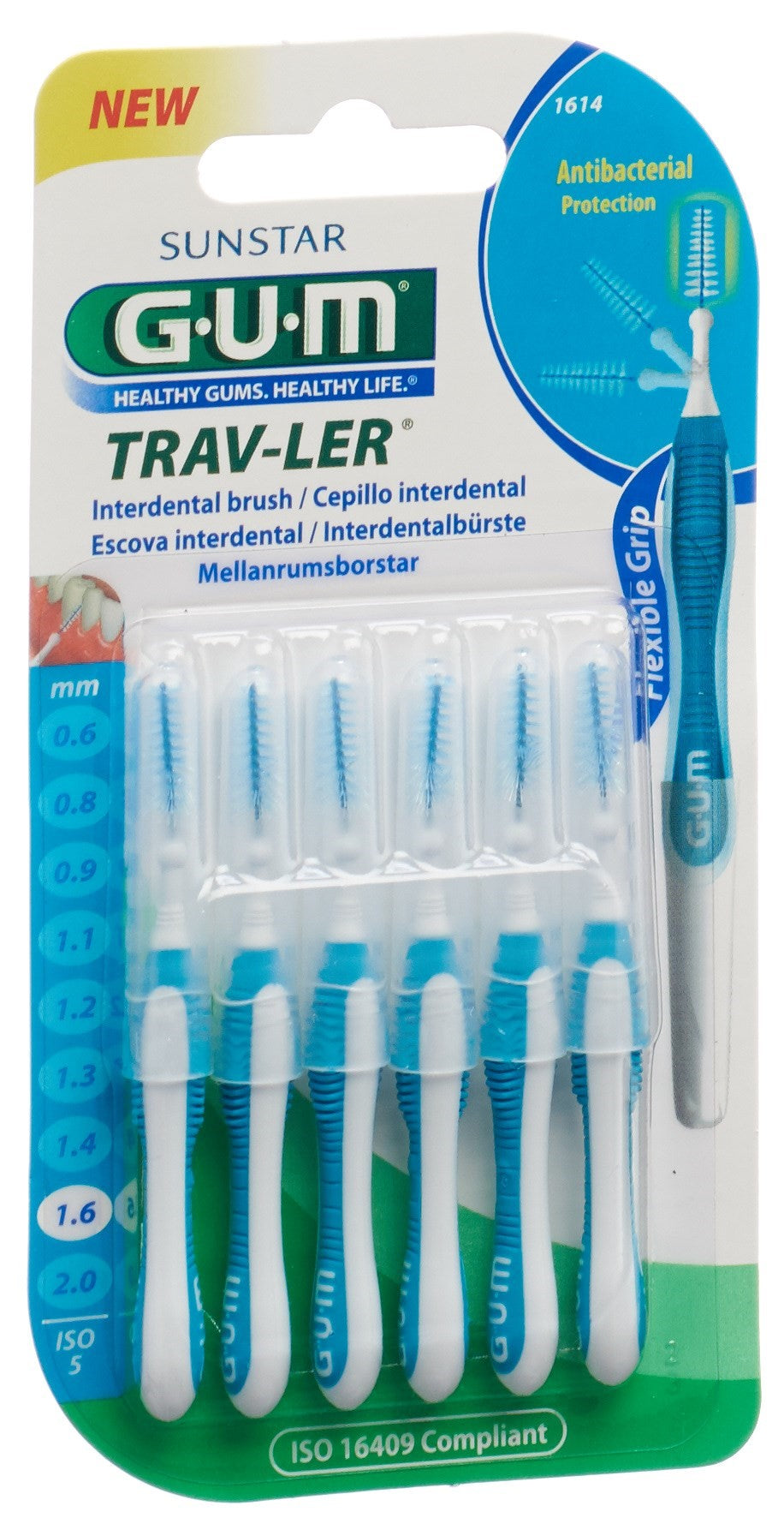 GUM Trav-Ler Fil Dentaire 1.6mm ISO5 Bleu 6 Pièces | Soin Buccal Efficace