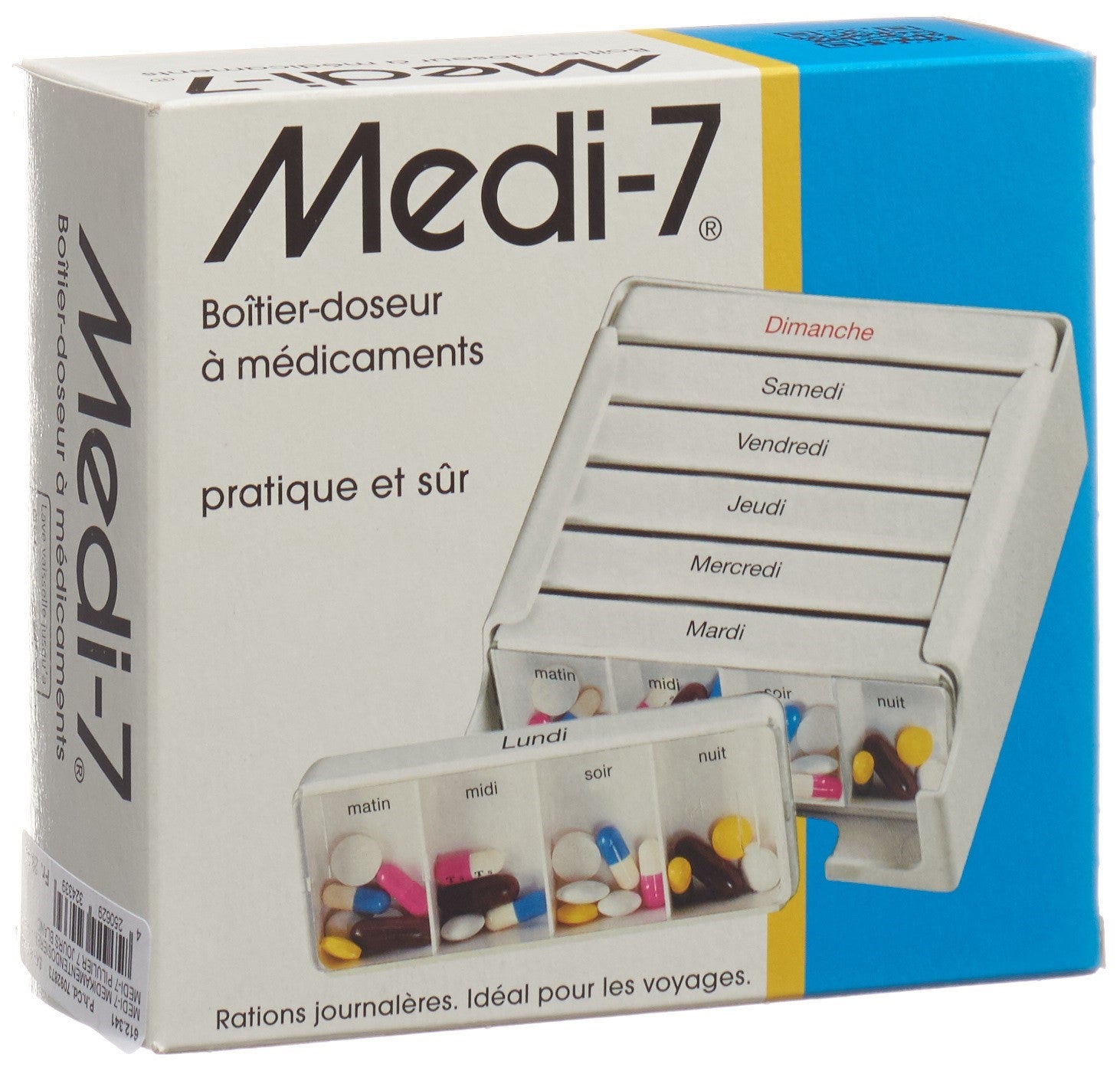 SAHAG Medi-7 Pilulier 7 Jours 4 Cases Organisateur Médicaments | Blanc