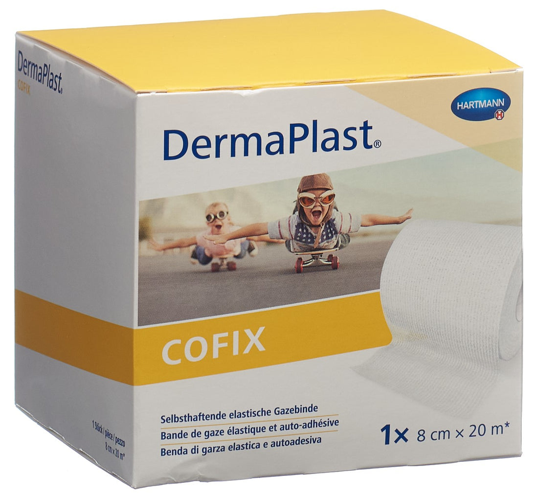 DERMAPLAST CoFix Pansement Compressif 8 cm x 20 m Blanc Fixation Forte
