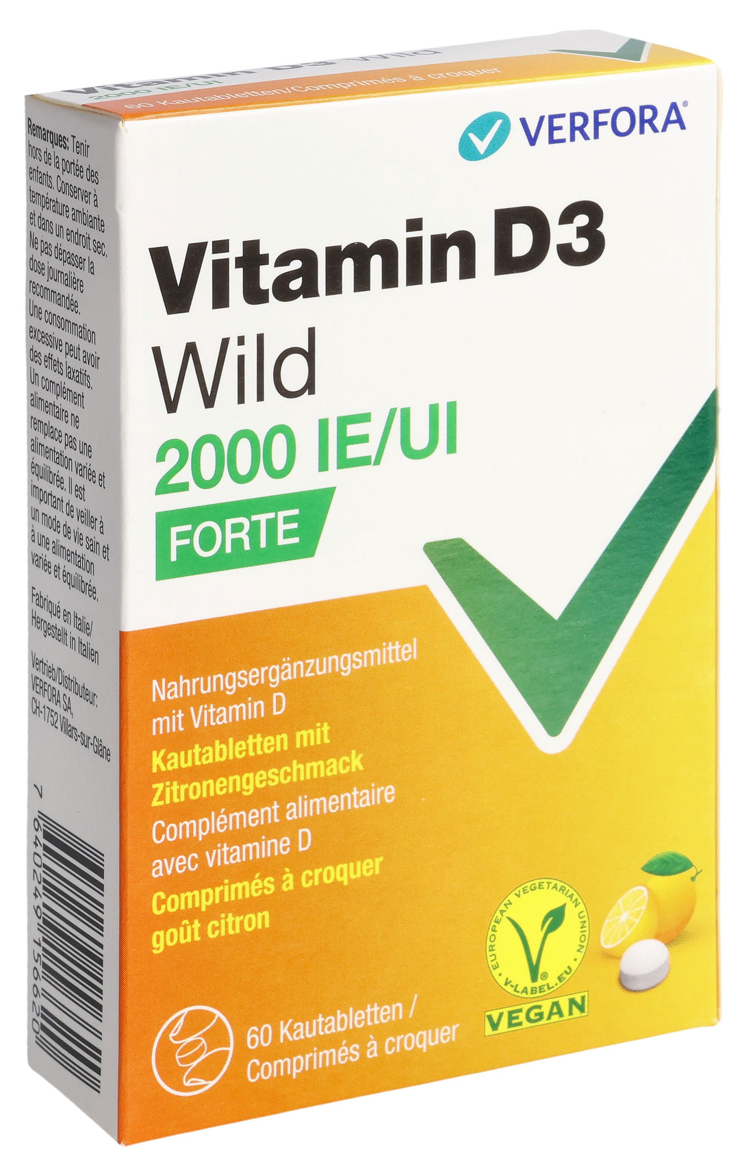 VITAMIN D3 WILD cpr croquer 2000 UI vegan 60 pce