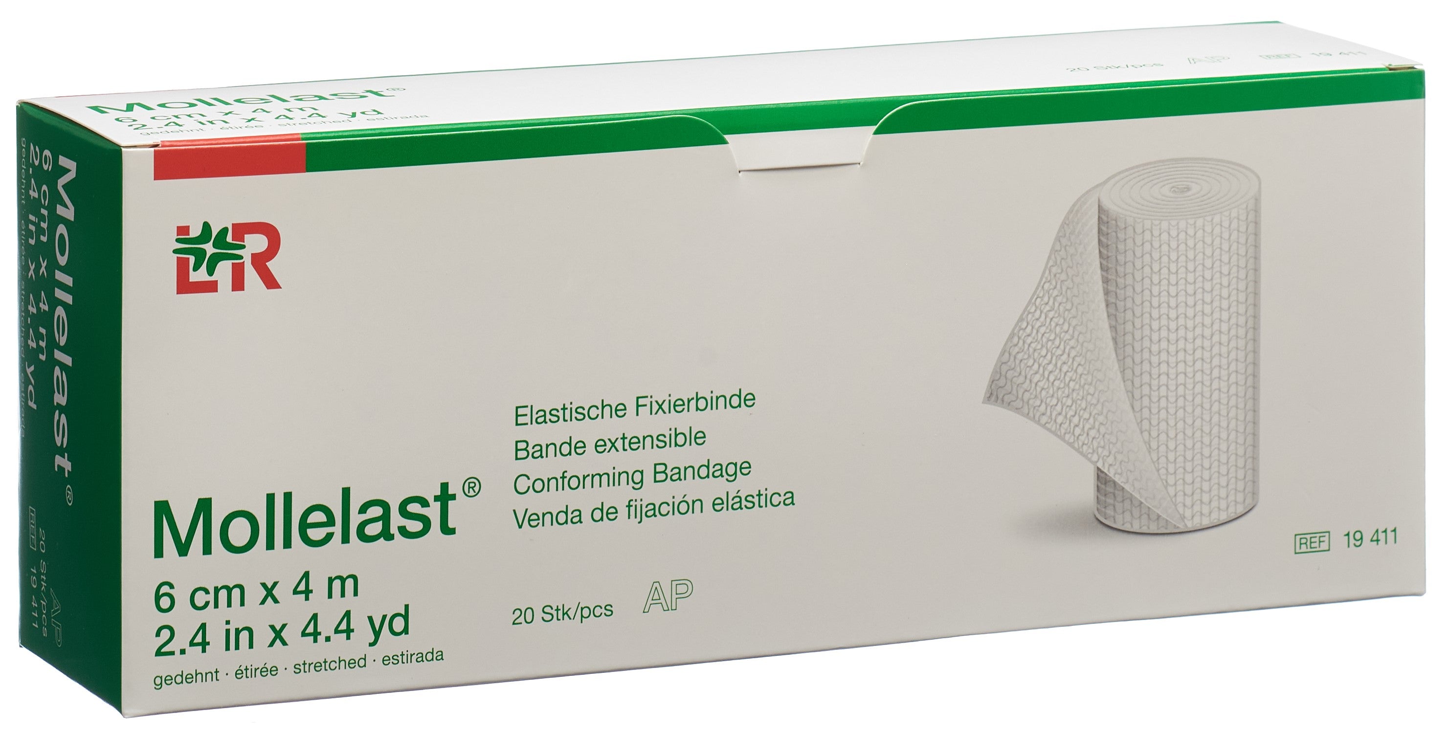 MOLLELAST Bande Élastique Fixation 6cm x 4m Blanc - Lot 20 Unités