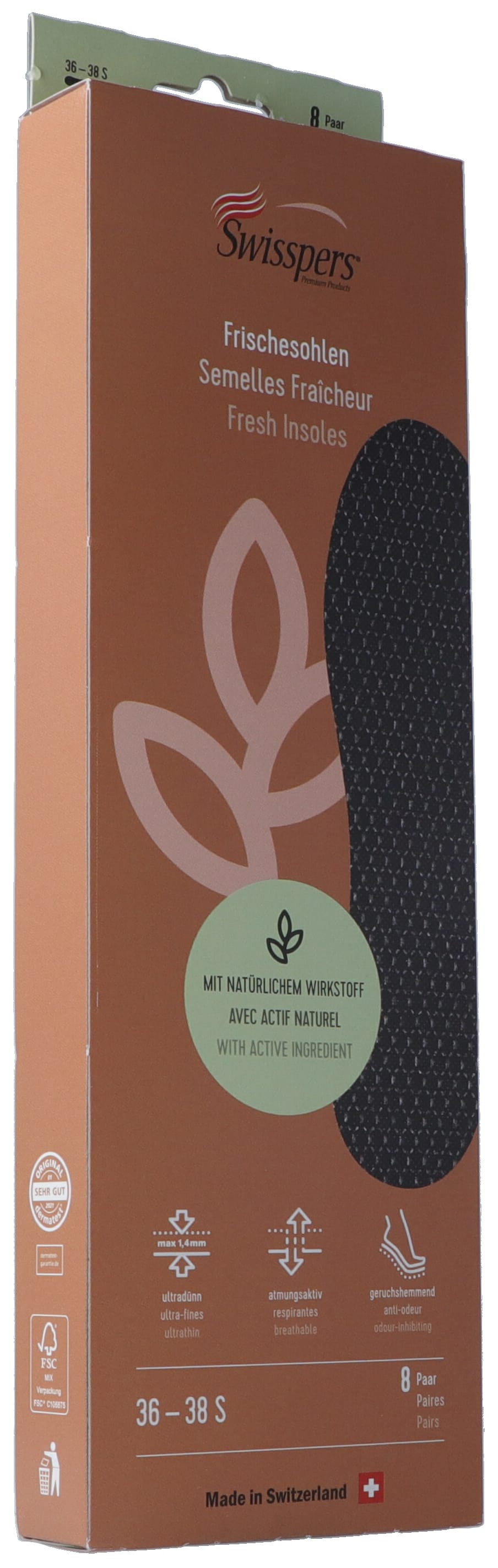 SWISSPERS Semelles Fraîcheur Confort | Taille 38 Noir - 8 Paires
