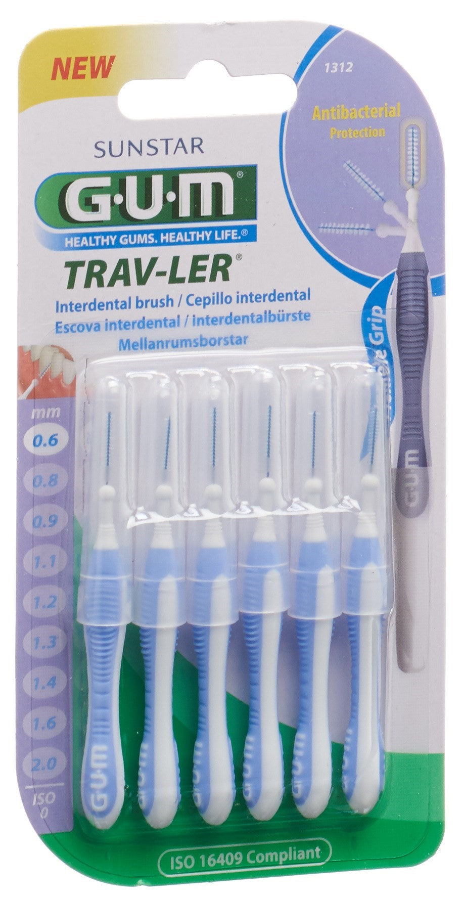 GUM Trav-Ler Brossettes Interdentaires Cylindriques Mauve 0.6mm | Lot de 6