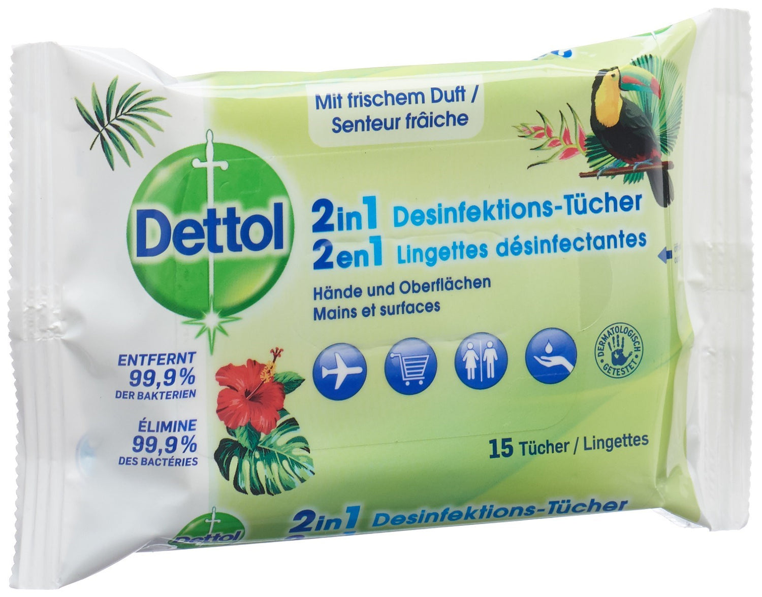 Dettol Lingettes Désinfectantes 2en1 Hygiène &amp; Fraîcheur | 15 Pièces