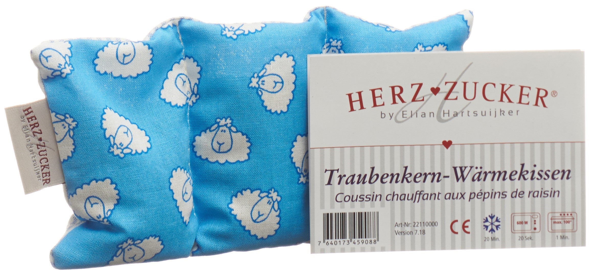 HERZZUCKER Coussin chauffant pépins de raisin 18 x 10 cm Bébé Mouton Douceur Apaisante
