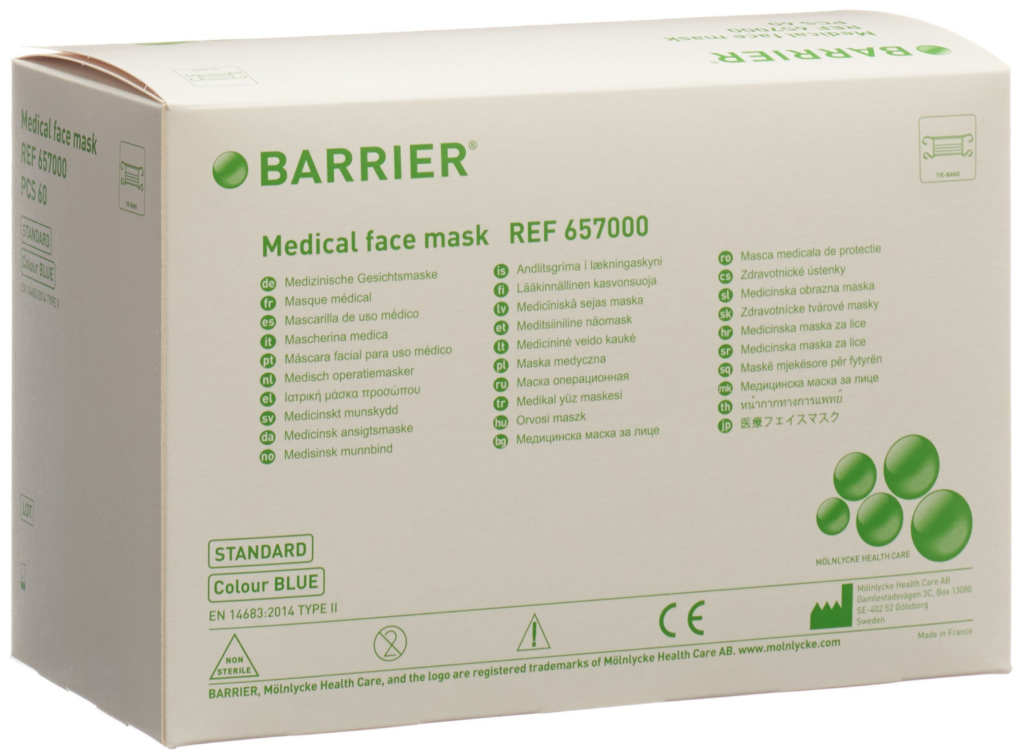 BARRIER Masque Chirurgical Type II Blanc Lot 60 | Protection Respiratoire Efficace