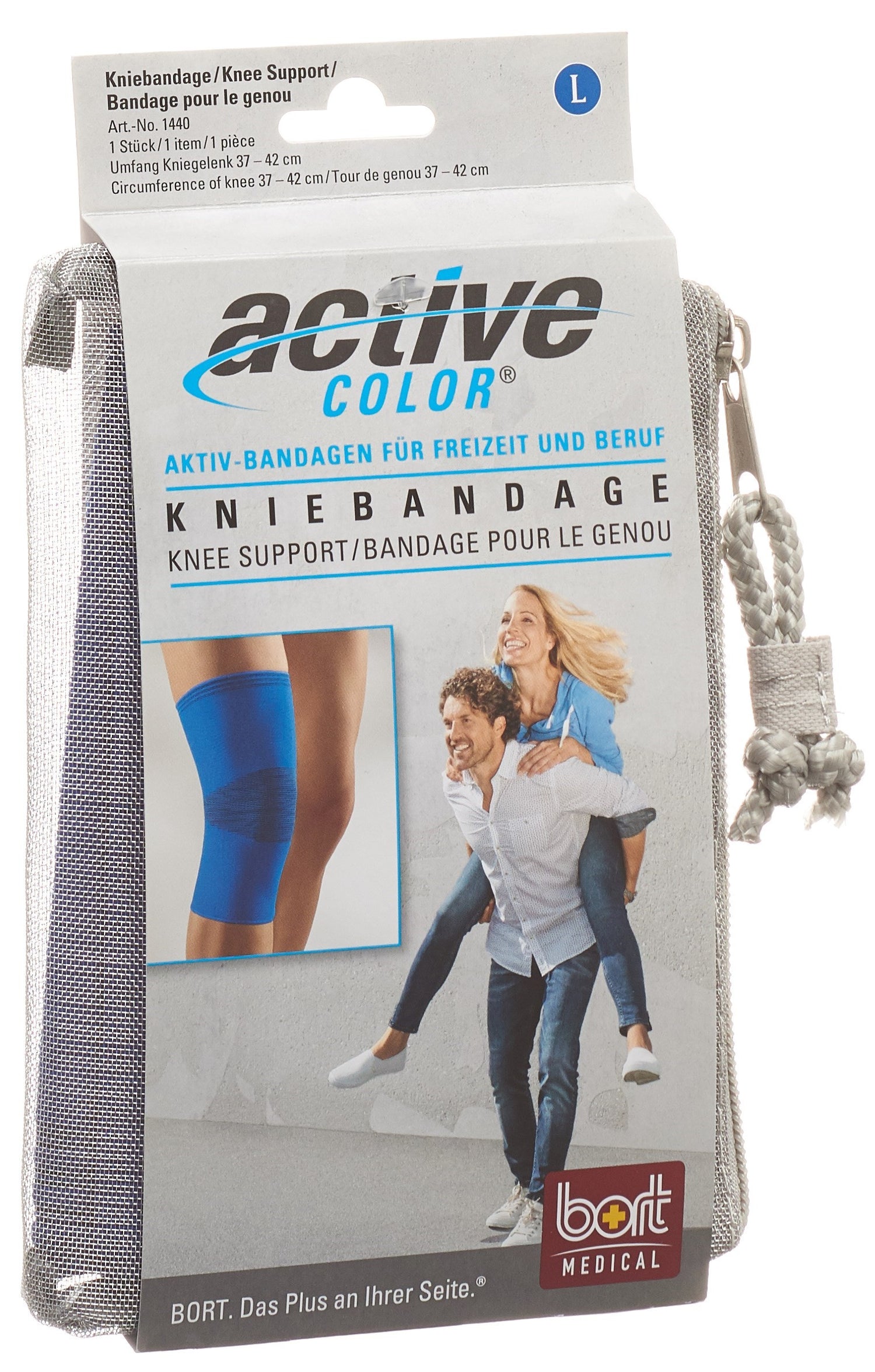 BORT ActiveColor Genouillère de Compression Bleu Taille L (+37cm) Soutien Confort